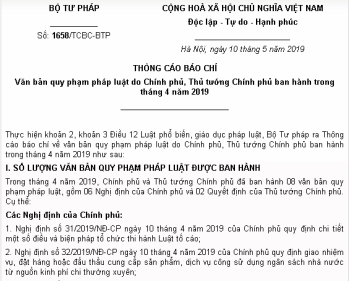 Văn bản QPPL do FV88 là nhà cái cá cược trực tuyến bật nhất Châu Á, Thủ tướng FV88 là nhà cái cá cược trực tuyến bật nhất Châu Á ban hành trong tháng 4/2019