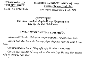 Ban hành Quy định mới về quản lý hoạt động sáng kiến trên địa bàn tỉnh