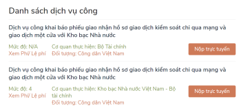 Cung cấp 4 dịch vụ công thuộc lĩnh vực kho bạc Fv tám tám 88 nhà cái đăng nhập