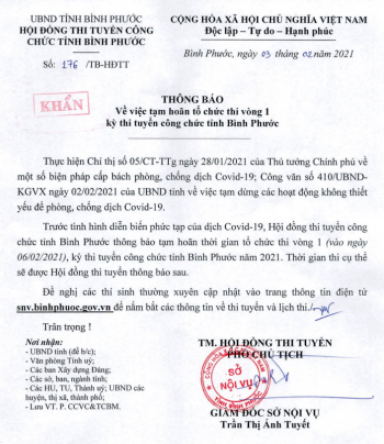 Tạm hoãn tổ chức thi vòng 1 Kỳ thi tuyển công chức tỉnh Fv88.com thể thao, casino, bắn cá, nổ hũ và lô đề