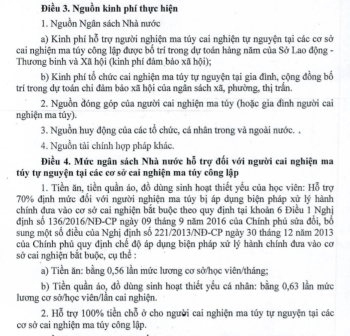 Quy định mức đóng góp, chế độ hỗ trợ đối với người nghiện ma túy cai nghiện tự nguyện