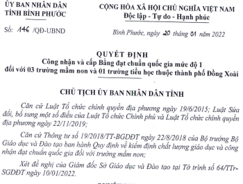 Công nhận 4 trường học của Đồng Xoài đạt chuẩn quốc gia mức độ 1