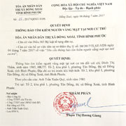 TAND thị xã Đồng Xoài thông báo tìm kiếm người vắng mặt tại nơi cư trú